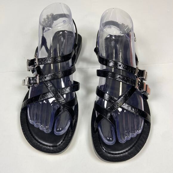 Micheal Kors Darrington Flat Strappy Black Leather Sandals Women's Size 7M - Picture 7 of 10